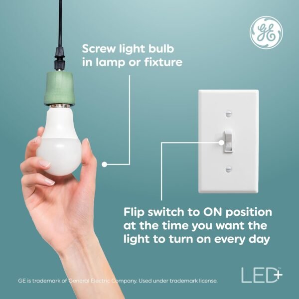 GE LED+ Timer A19 LED Light Bulbs, Built-in Automatic Indoor Timer Light, 8W, Soft White (1 Pack) - Image 4