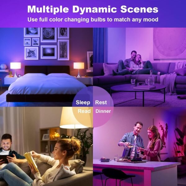 ShowyLive Smart Light Bulb 4 PK, WiFi & Bluetooth 5.0 Smart Bulbs That Compatible with Alexa & Google Assistant, A19 RGB, Music Sync, 9W 850LM CRI>80 - Image 8