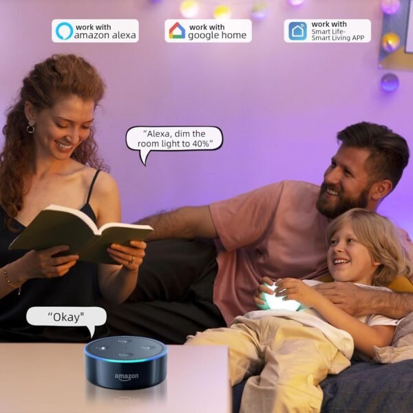 Smart Light Bulbs, 60W Equivalent WiFi Bluetooth Dimmable LED RGB Light Bulbs, Full Color Changing Smart Light Bulb Compatible with Alexa & Google Assistant, 9W 800 Lumens 2.4 GHz, Wi-Fi, 2 Pack - Image 3