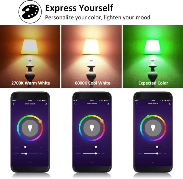 Smart LED Light Bulbs 150W Equivalent, 1600LM 16W Alexa Light Bulbs, A19 E26 Ultra Bright Color Changing Light Bulbs, 2.4 GHz WiFi Dimmable Light Bulbs Compatible with Alexa, Google 4 Packs(Upgrated) - Image 7