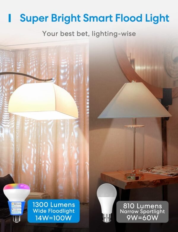 Meross Smart Light Bulb, BR30 Flood WiFi LED Bulbs Compatible with Apple HomeKit, Alexa, Google Assistant & SmartThings, Dimmable E26 Multicolor 2700K-6500K RGBCW, 1300 Lumens 100W Equivalent, 1 Pack - Image 3