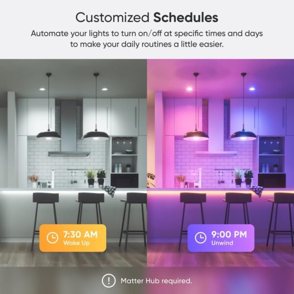 Nanoleaf Essentials Smart LED Color-Changing Light Bulb (60W) - RGB & Warm to Cool Whites, App & Voice Control (Works with Apple Home, Google Home, Samsung SmartThings) (Matter BR30 (3 Pack)) - Image 3