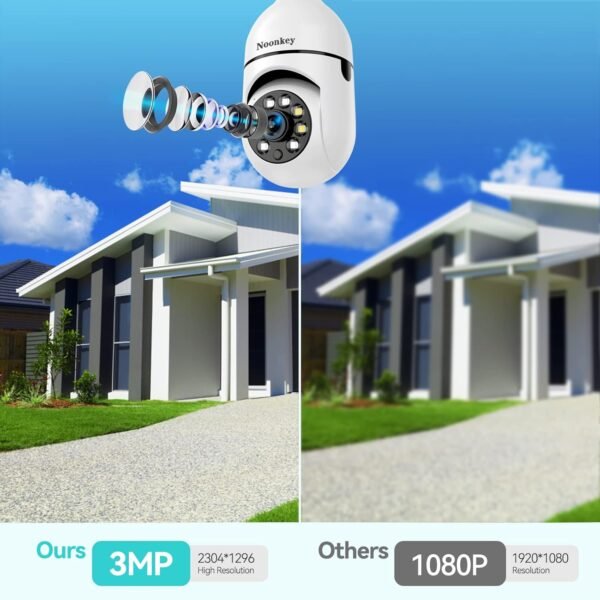 2K/3MP Light Bulb Security Camera, 5G& 2.4GHz WiFi Alexa E27 360° Light Socket Camera for Outdoor, Wireless WiFi Home IP Camera with Motion Tracking Alarm, Color Night Vision,Two-Way Talk. - Image 3