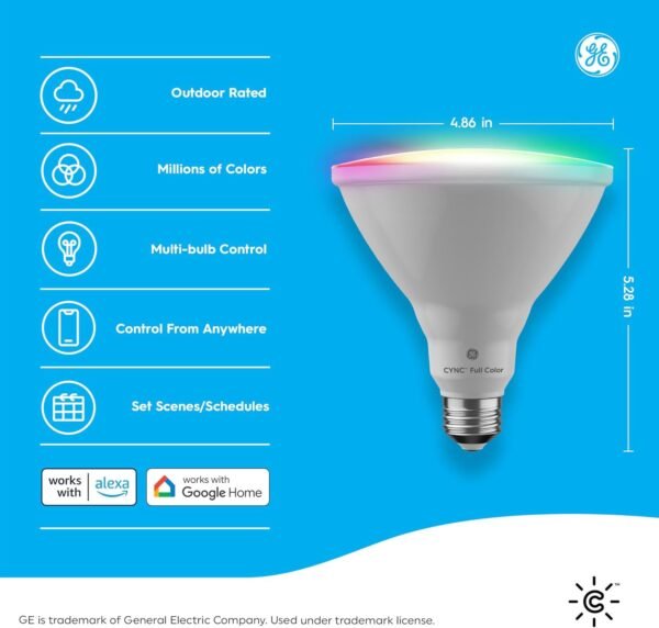 Cync GE Smart LED Light Bulb, PAR38 Flood Light Outdoor, Works with Amazon Alexa and Google Home, WiFi Light, Color Changing Light Bulb, 90W Equivalent, (Pack of 2) - Image 2