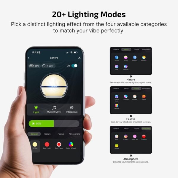 OLIGHT Sphere Smart Night Light, 75 lumens Stepless Dimming Table Lamp with Remotely APP Control, Magnetic Rechargeable RGB Ambient Lighting for Sleeping, Reading, and Relaxation - Image 5