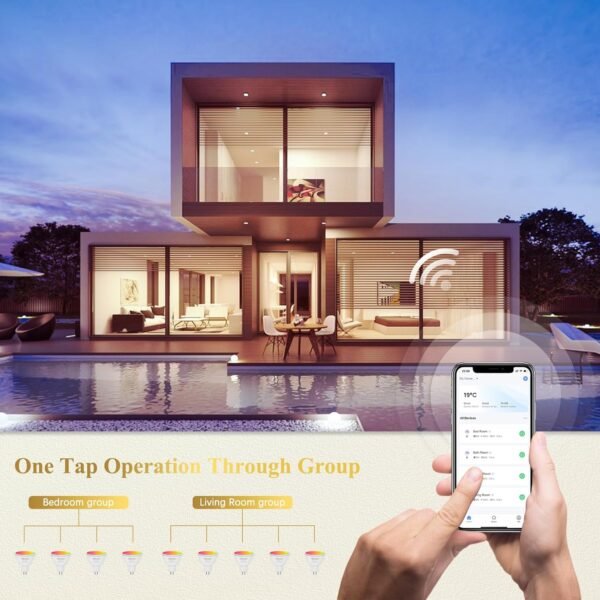 DiCUNO MR16 Smart Bulb Alexa, RGBCW Color Changing GU5.3 Light Bulb Compatible with Google Home, Dimmable with App, AC/DC 12V, 110° Beam Angle 40W 400LM, 2.4GHz WiFi, Landscape Light, 4-Pack - Image 6