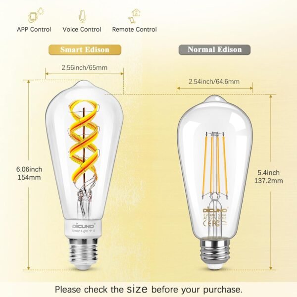 DiCUNO Smart Edison Bulb ST64, Color Changing WiFi Smart Light Bulb, Vinatge ST21 Filament Bulb Compatible with Alexa & Google, Dimmable with App, 50 Watt Equivalent 450LM, No Hub Required, 1 Pack - Image 4