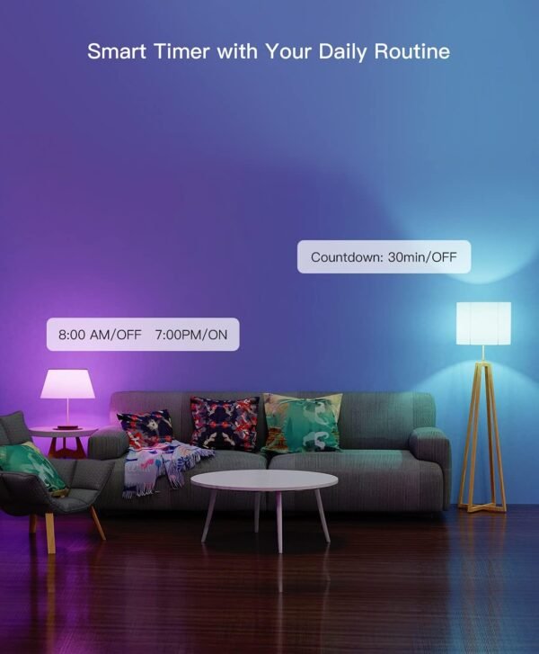 TREATLIFE Smart Light Bulbs 4 Pack, UL Certified 2.4GHz Color Changing Light Bulb, Works with Alexa Google Home, A19 E26 Dimmable LED Light Bulb 9W 800 Lumen for Party Decoration, Smart Home Lighting - Image 4