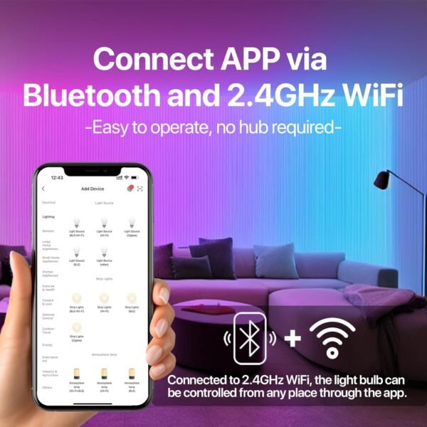 ORALUCE Smart Light Bulb Compatible with Alexa & Google Home, C37 E12 LED Light Bulb 40W Equivalent, 2.4GHz WiFi & Bluetooth Color Changing APP Dimmable, Multicolor LED Bulb 450 Lumens,2P - Image 4