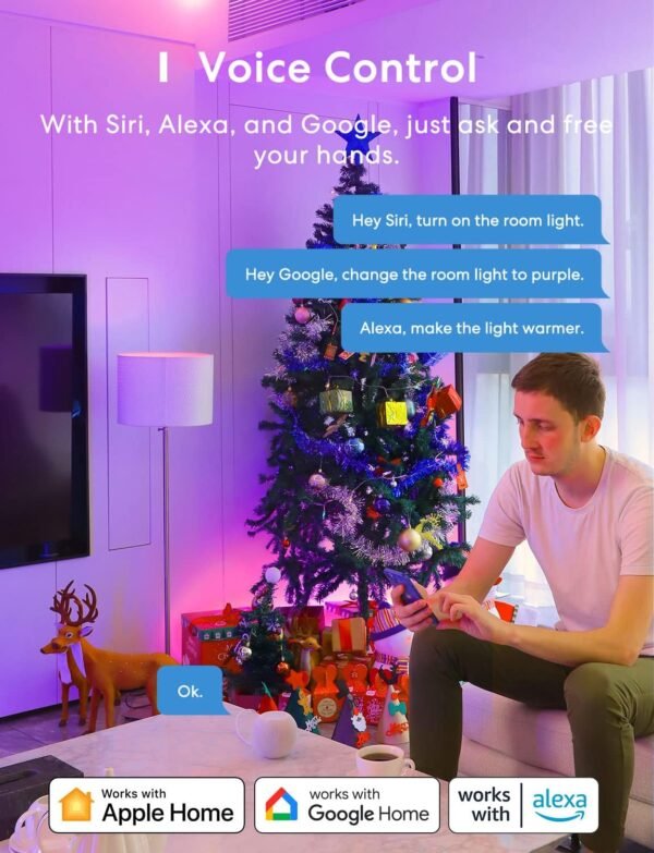 meross Smart Light Bulb, Smart WiFi LED Bulbs Compatible with Apple HomeKit, Siri, Alexa & Google Home, E26 2700K-6500K, 900 Lumens RGBWW 60W Equivalent, 1 Pack - Image 2