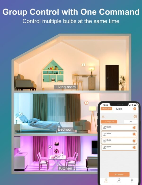 Smart Light Bulbs, 15W Color Changing Light Bulbs Compatible with Alexa Only, A19 Alexa Light Bulbs, Tunable 2700K-6000K E26 / E27 Bluetooth LED Lights for Bedroom, Living Room 4 Pack - Image 7
