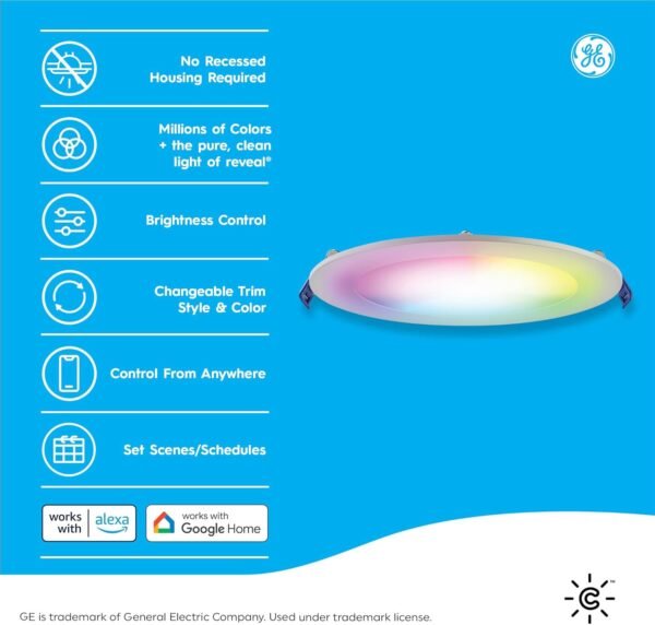 Cync GE Reveal Smart LED Wafer Downlight, Color Changing WiFi Light, Matter Compatible, Compatible with Alexa and Google Home, 4in, 3 Pack - Image 2