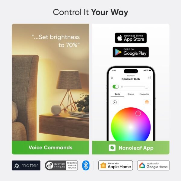Nanoleaf Essentials Smart LED Color-Changing Light Bulb (60W) - RGB & Warm to Cool Whites, App & Voice Control (Works with Apple Home, Google Home) - Image 5