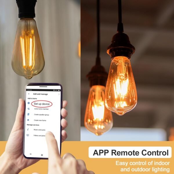 Smart LED Filament Bulb, Smart Light Bulbs Bluetooth and WiFi Vintage Filament Light Bulb Work with Alexa & Google Home, ST19 Smart Edison Bulb 2100k 60 Watt Equivalent, No Hub Required, 4 Pack - Image 6