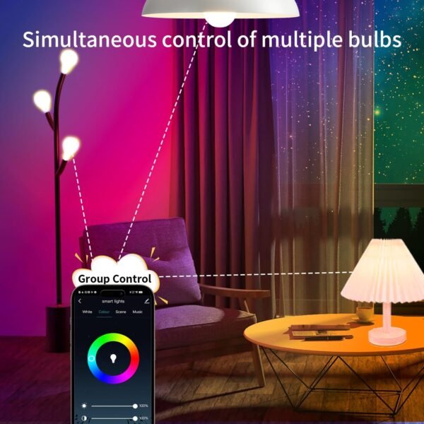 led Smart Light Bulbs, Homekit Smart Bulb 9W 900LM Compatible with Alexa, Apple Home, Google Home 2.4GHz WiFi Bluetooth Light Bulb A19 E26 RGBWW Color Changing Dimmable LED Light Bulb 2Pack - Image 6