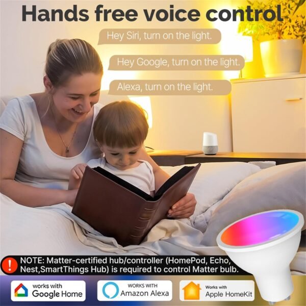 MOES Matter Smart GU10 LED Light Bulbs, Color Changing WiFi Smart Bulbs, 2700K-6500K CW& RGB Dimmable, Smart Life Remote Control, Work with Apple Homekit/Alexa/Google Home, 400lm 5W 4 Pack - Image 3