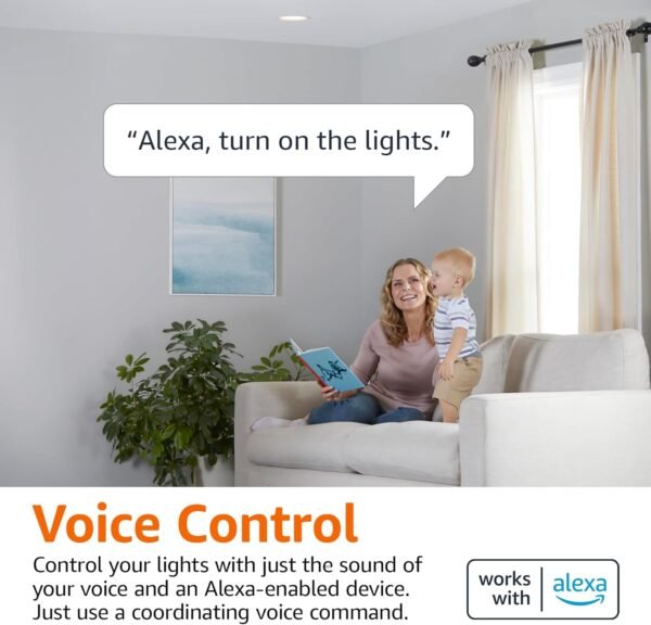 Amazon Basics Smart BR30 LED Light Bulb, Dimmable Soft White (2700K), 60W Equivalent, 800LM, Works with Alexa Only, 2.4 GHz Wi-Fi, No Hub Required, 4 Pack - Image 3