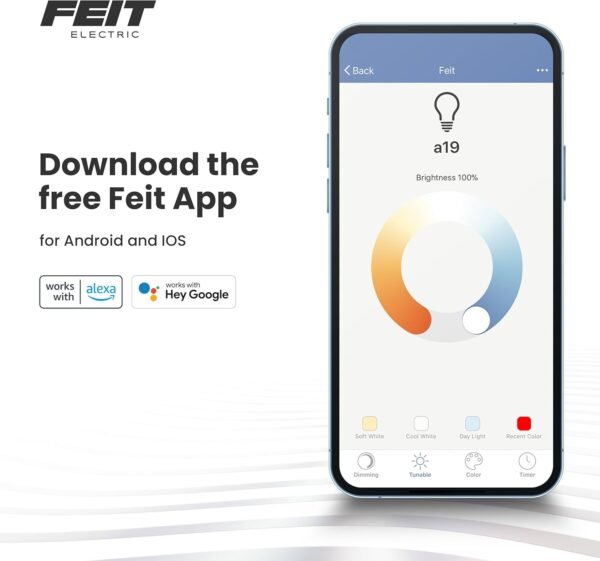 Feit Electric BR30 Smart Flood Light Bulb,2.4GHz WiFi Color Changing and Dimmable, No Hub, Works with Alexa or Google Assistant, BR30/RGBW/CA/AG, 65W, Multi-Color (RGBW), 1 Count (Pack of 1) - Image 7