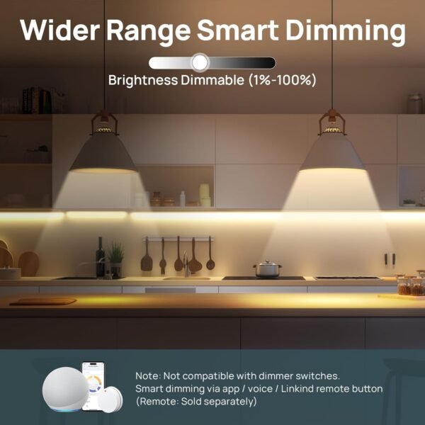 Linkind Matter Smart Light Bulb, Soft White to Daylight Tunable Smart Bulbs, Alexa Light Bulbs, Work with Apple Home, Alexa, Google Home, SmartThings, 2.4GHz Wi-Fi LED, A19 E26, 800LM, 60W (2-Pack) - Image 4