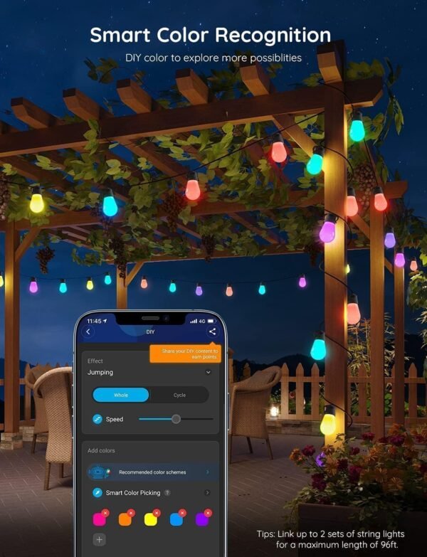 Govee Smart Outdoor String Lights H7020, RGBIC Warm White 48ft LED Bulbs for Outdoor Decor, WiFi Patio Lights Work with Alexa, Google Assistant, APP Control, IP65 Waterproof - Image 4