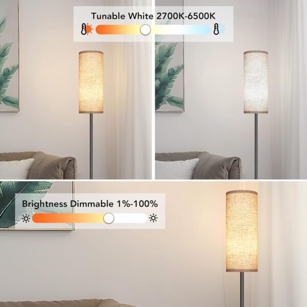 PARTPHONER Floor Lamps for Living Room with Matter Smart LED Light Bulb Work with Google Home/Alexa/Apple Home/SmartThings/Siri, Modern Standing Lamp Color Changing Light Bulb, Smart Home Integration - Image 9