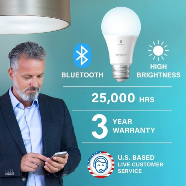 Sengled Alexa Light Bulbs, 75W Equivalent, S1 Auto Pairing with Alexa Devices, Smart Light Bulb that Work with Alexa, Bluetooth Mesh Smart Home Lighting, ‎Daylight 5000K, No Hub Required, 4-Pack - Image 2