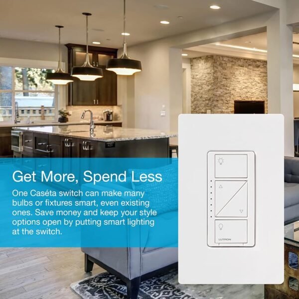 Lutron Caseta Smart Lighting Original Dimmer Switch, for Light Bulbs, Works w/ Alexa, Apple Homekit, Google Home (Hub Required), 150W Single-Pole/3-Way, No Neutral Required, PD-6WCL-WH, White - Image 2