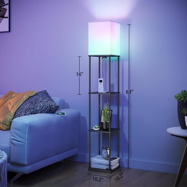 SUNMORY Floor Lamp with Shelves, Smart APP Control Standing Lamp with RGB Bulb, 4-Tier Dimmable Floor Lamps for Living Room, Tall Lamp for Bedroom, Office, Corner Display Bookshelf Lamp - Image 5