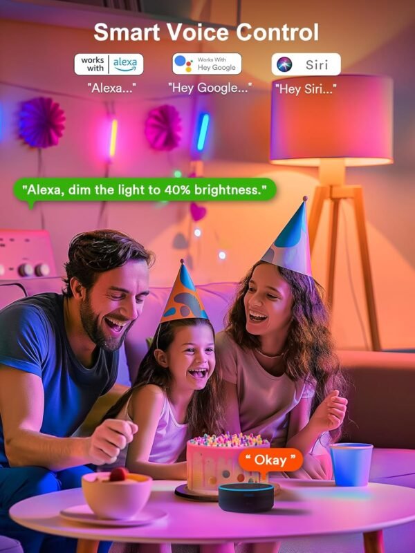 Smart Light Bulbs, Color Changing A19 LED Light Bulb, Work with Alexa and Google Assistant, Wi-Fi & Bluetooth Light Bulbs, 16 Million Colors RGBCW, Music Sync, 800 Lumens, 2.4Ghz only,2 Pack - Image 3