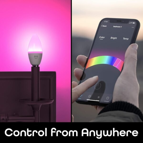 Prisma Plus E12 B11 Candle Wi-Fi Smart Bulb - 40W Color and Tunable White Smart (4-Pack) - Image 7