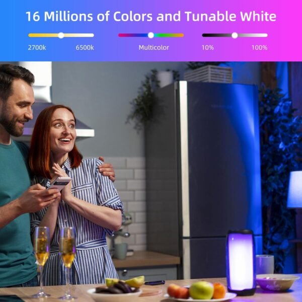 Smart Light Bulbs, 60W Equivalent WiFi Bluetooth Dimmable LED RGB Light Bulbs, Full Color Changing Smart Light Bulb Compatible with Alexa & Google Assistant, 9W 800 Lumens 2.4 GHz, Wi-Fi, 2 Pack - Image 4