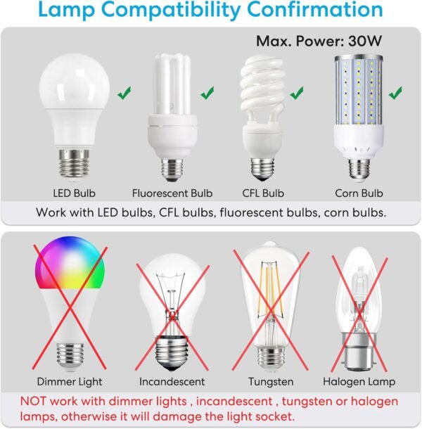 LoraTap Smart WiFi Bulb Socket E26 2 Pack Wi-Fi LED Light Bulb ﻿Timer Lamp Holder Adapter, Voice Control with Amazon Alexa and Google Home, Smart Life App Control from Anywhere by Phone, 30W Max. - Image 6