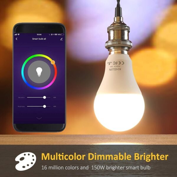 Smart Light Bulbs,16W(150W Equivalent) 1600Lumen Ultra Bright E26 A19 Led Full Color Changing WiFi Light Bulb,Smart Bulbs Work with Alexa,Google(No Hub Required),Alexa Light Bulbs,4 Pack - Image 2