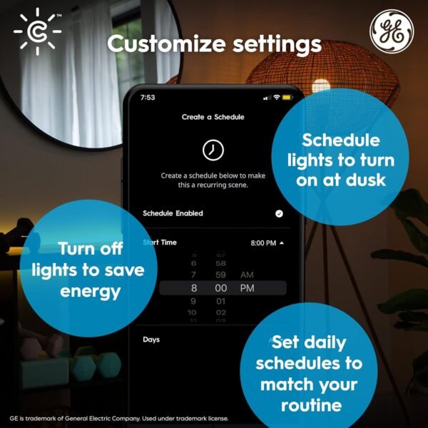 GE CYNC A19 Smart LED Light Bulbs, Soft White, Bluetooth and WiFi Light Bulbs, 60W Equivalent, Work with Amazon Alexa and Google Home (2 Pack) - Image 3