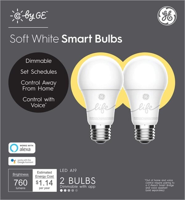 GE Lighting CYNC Smart Light Bulbs, Bluetooth Enabled, Alexa and Google Home Compatible, Soft White (2Pack), Packaging May Vary - Image 2
