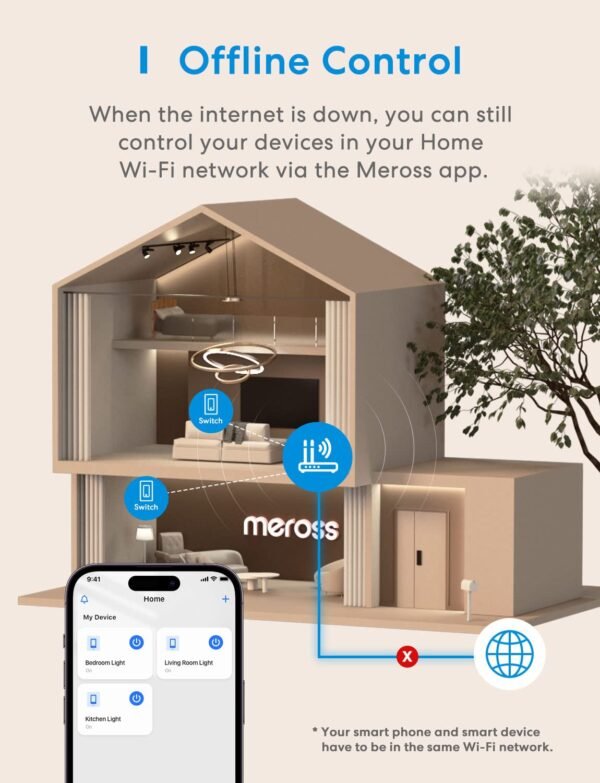 meross 3 Way Smart Switch, Smart Light Switch Supports Apple HomeKit, Siri, Alexa, Google Assistant & SmartThings, 2.4GHz WiFi Light Switch Neutral Wire Required, Remote Control Timer 1 Pack - Image 8