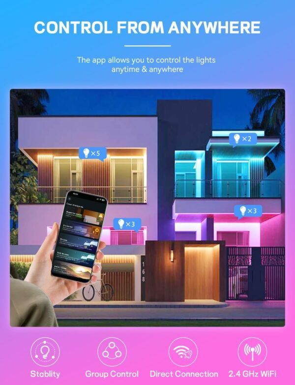 Smart Light Bulbs 4Pack with Remote, A19 E26 800LM LED Color Changing Light Bulb, WiFi & Bluetooth 5.0, Warm to Cool White, Dimmable, RGB Smart Home Lighting Work with Alexa Google Assistant - Image 3