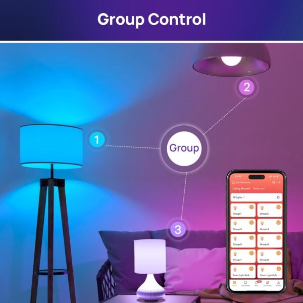 Consciot Smart Light Bulbs, LED Light Bulb That Works with Alexa & Google Home, Music Sync, RGBTW Color Changing Light Bulb, A19 E26 2.4Ghz WiFi Light Bulbs 60 watt Equivalent, 800lm Dimmable, 6 Pack - Image 7