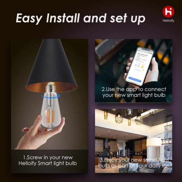 Edison ST19(ST64) WiFi LED Smart Bulb, Filament Vintage Style, Tunable White Changing, Compatible with Alexa Google Home (No Hub), E26, 2700K-6500K, 2Pack, Daylight White, 5watt - Image 5