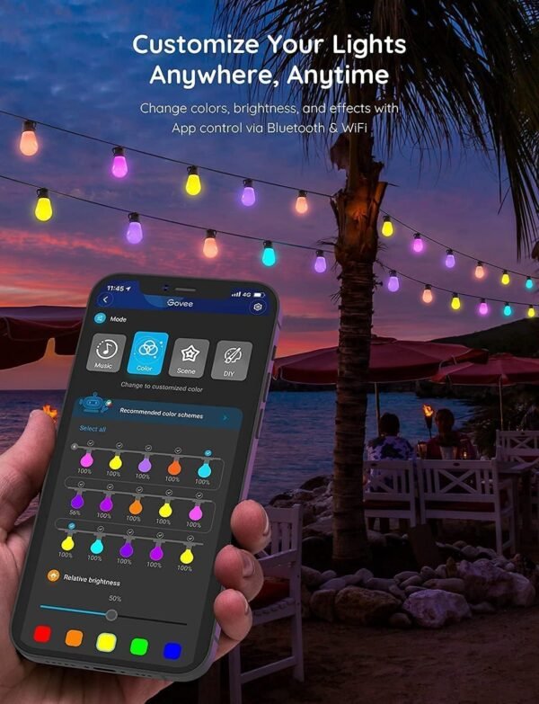 Govee Smart Outdoor String Lights H7020, RGBIC Warm White 48ft LED Bulbs for Outdoor Decor, WiFi Patio Lights Work with Alexa, Google Assistant, APP Control, IP65 Waterproof - Image 8
