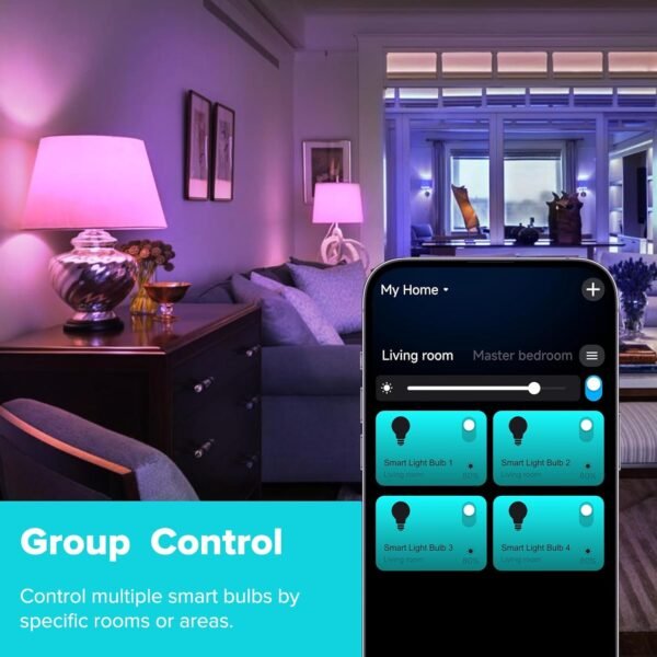 Smart Light Bulbs, Smart Bulb Compatible with Alexa & Google Home, LED Light Bulbs Color Changing, Multi-Dynamic Scene, Music Sync, A19 E26 2.4GHz RGBTW WiFi & Bluetooth Light Bulb 60W, 800LM, 6Pack - Image 4