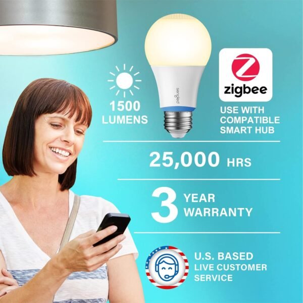 Sengled Zigbee Smart Light Bulbs, Smart Hub Required, Work with SmartThings and Echo with Built-in Hub, Voice Control with Alexa and Google Home, 2700K 100W Eqv. A19 Alexa Light Bulb, 2 Pack - Image 2