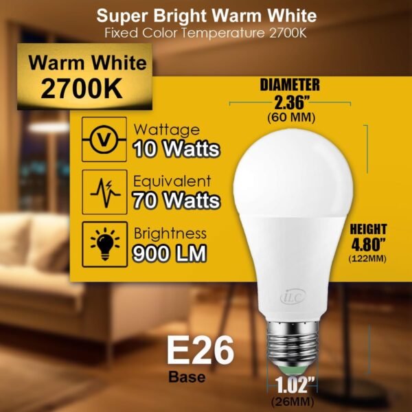 ILC Smart Light Bulb 10W (70 Watt Equivalent) Compatible with Alexa Only, 900 Lumens, Color Changing Warm White 2700K (2 Pack) - Image 5