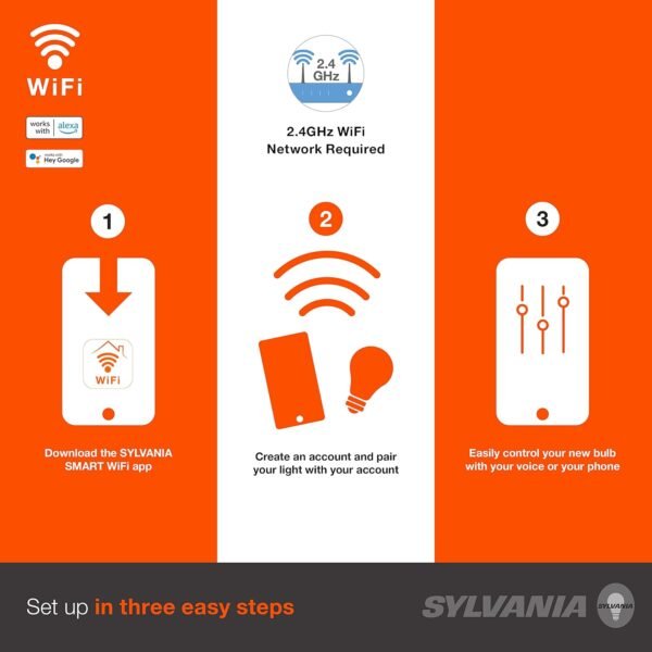 SYLVANIA Wifi LED Smart Light Bulb, 60W Equivalent Full Color and Tunable White A19, Dimmable, Compatible with Alexa and Google Home Only - 4 Pack (75674) - Image 2