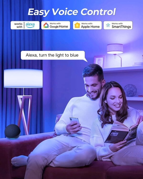 Matter Smart Light Bulb 2 Pack Compatible with Apple HomeKit/Alexa/Google Home, 9W Color Changing Alexa LED Light Bulbs, Voice/App Controlled Dimmable Energy-Efficient WiFi Lighting for Room - Image 5