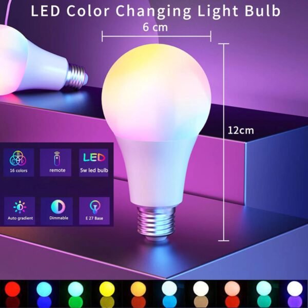LED Color Changing Light Bulb, RGB Light Bulb 40W Equivalent, 9W A19 6500K White E26 Screw Base, Memory,Dimmable Multicolor Light Bulb for Party Bedroom Home,16 Color Choices - Remote Control - Image 2