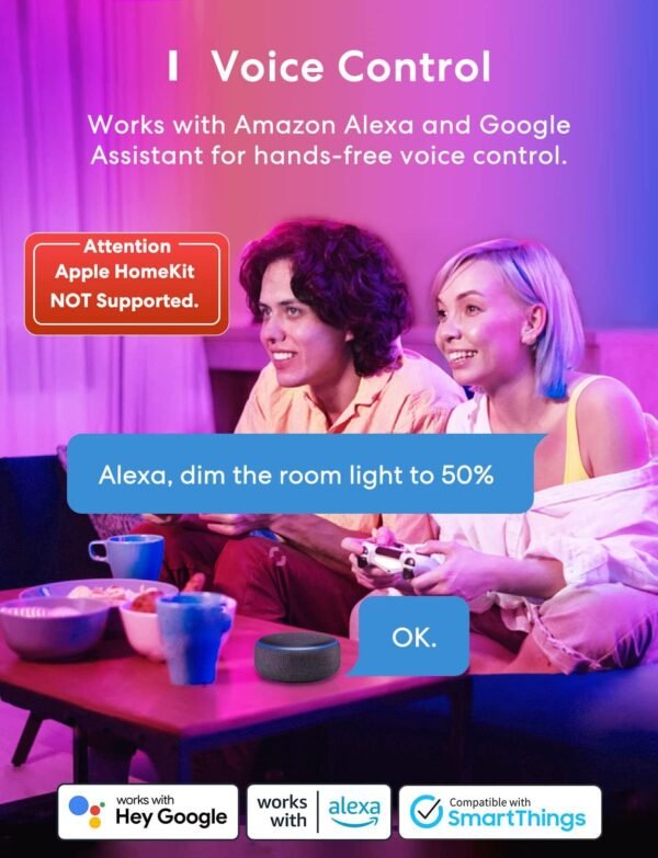 Meross Smart Light Bulb, Smart WiFi LED Bulbs Works with Alexa, Google Home, Dimmable E26 Multicolor 2700K-6500K RGBWW, 810 Lumens 60W Equivalent, No Hub Required, 2 Pack - Image 2