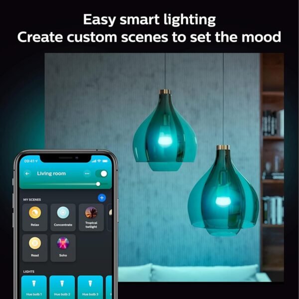 Philips Hue 75W A19 White and Color Ambiance LED Smart Color-Changing Bulb - Pack of 4 - E26 Indoor - Control with Hue App - Compatible with Alexa, Google Assistant, and Apple Homekit - Image 5