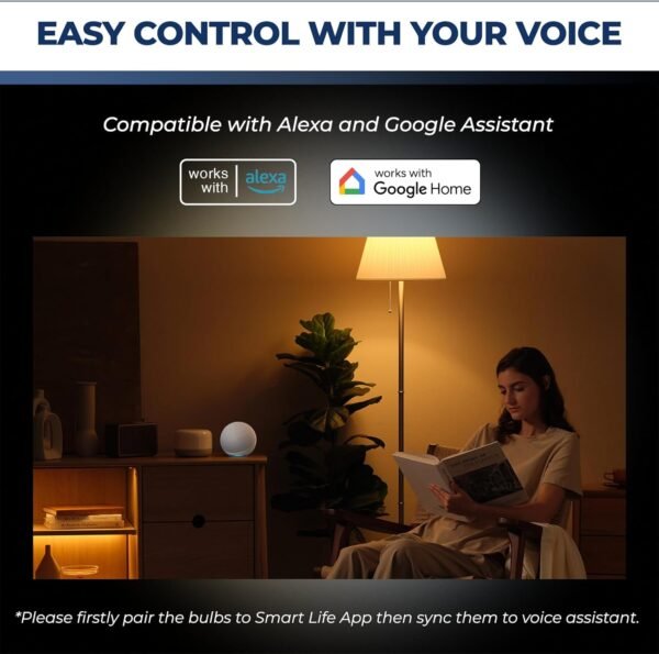Smart Light Bulbs 60W Equivalent, 800LM 9W WiFi Smart Bulb Compatible with Alexa/Google Assistant, A19 E26 Smart Light Bulb No Hub Required, 2.4GHz WiFi Only, 2PCS - Image 4