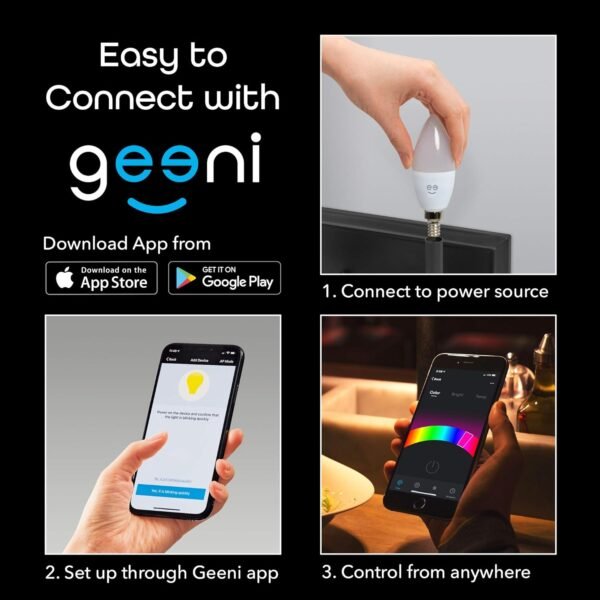 Prisma Plus E12 B11 Candle Wi-Fi Smart Bulb - 40W Color and Tunable White Smart (4-Pack) - Image 8